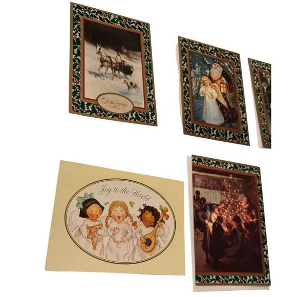Lot 7 Vintage Christmas Greeting Cards Mixed Designs Envelopes Winter Holiday - Picture 2 of 7